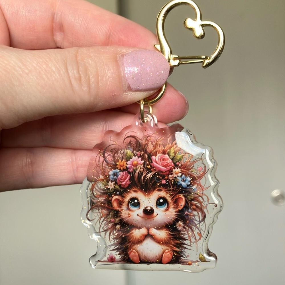 Adorable Hedgehog Keychain with Floral Design